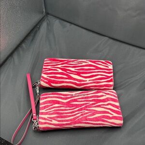 Michael Kors,  new pink calf hair Zebra Print Women's Clutch with silver